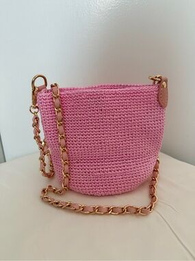 Handmade Pink Woven Chain-Detail Crossbody Bag